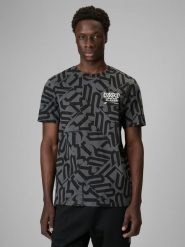 4F T-shirt regular z nadrukiem męski - czarny M. Czarne t-shirty 4F, m, bez wzorów, z bawełny, bez kołnierzyka, bez ramiączek. Za 89.99 zł.