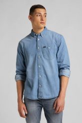 MĘSKA KOSZULA JEANSOWA LEE RIVETED SHIRT FROST BLUE L66IPLMJ 112116458. Niebieskie koszule Lee, l, bez wzorów, z jeansu, bez kołnierzyka, bez ramiączek. Za 149.99 zł.