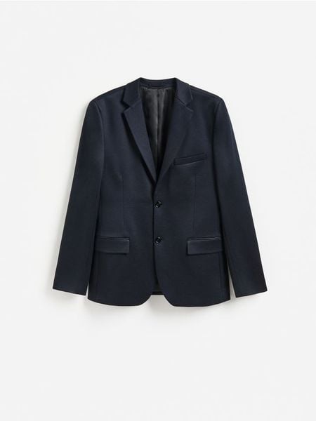 Marynarka slim fit - granatowy. Niebieskie marynarki Reserved, l, bez wzorów, z dzianiny. Za 259.99 zł.