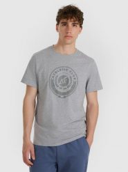 4F T-shirt regular z nadrukiem męski - szary XL. Szare t-shirty 4F, m, bez wzorów, z bawełny, bez kołnierzyka, bez ramiączek. Za 69.99 zł.