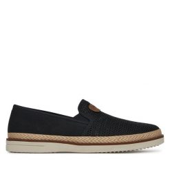 Półbuty Rieker. Czarne eleganckie półbuty Rieker, bez wzorów, bez obcasa, bez zapięcia. Za 319.99 zł.