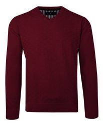 Sweter Bordowy w Serek, Bawełniany, Tłoczony Wzór, V-neck, Męski -BARTEX. Czerwone swetry rozpinane Bartex, m, bez wzorów, z bawełny, bez kołnierzyka, bez ramiączek. Za 159.00 zł.