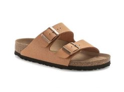 Unisex sandały Birkenstock Arizona Birkibuc Vegan brązowe wąskie 1025046. Brązowe sandały Birkenstock, z materiału, bez zapięcia. Za 516.35 zł.