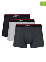 Reebok Bokserki (3 pary) "Glynn" w kolorze czarno-antracytowo-jasnoszarym rozmiar: M. Czarne bokserki Reebok, m, bez wzorów. Za 56.99 zł.