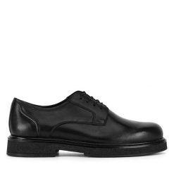 Półbuty Badura. Czarne eleganckie półbuty Badura, bez wzorów, bez obcasa, bez zapięcia. Za 299.99 zł.