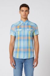 WRANGLER SS WESTERN SHIRT MĘSKA KOSZULA DRAGON YELLOW W5J06DY08 112130150. Żółte koszule Wrangler, m, bez wzorów, bez kołnierzyka, bez ramiączek. Za 129.99 zł.