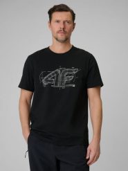 4F T-shirt regular z nadrukiem męski - czarny XL. Czarne t-shirty 4F, m, bez wzorów, z bawełny, bez kołnierzyka, bez ramiączek. Za 59.99 zł.