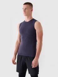 4F Tank top treningowy bezszwowy szybkoschnący męski 4F x Robert Lewandowski - granatowy L/XL. Szare t-shirty 4F, l, bez wzorów, z dzianiny, bez kołnierzyka, bez ramiączek. Za 59.99 zł.