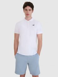 4F Koszulka polo regular męska - biała XXL. Białe koszulki polo 4F, m, bez wzorów, z bawełny, bez kołnierzyka, bez ramiączek. Za 89.99 zł.