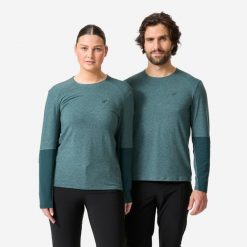 Koszulka rowerowa MTB unisex Rockrider oddychająca. Zielone bluzy ROCKRIDER, l, bez wzorów, z lyocellu, bez kaptura. Za 139.99 zł.