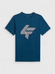4F T-shirt regular z nadrukiem męski - turkusowa XXL. Niebieskie t-shirty 4F, m, bez wzorów, z materiału, bez kołnierzyka, bez ramiączek. Za 69.99 zł.