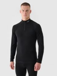 4F Bielizna termoaktywna bezszwowa z wełną Merino (góra) męska - czarna L/XL. Czarna bielizna termoaktywna 4F, na zimę, l, bez wzorów, z dzianiny, bez ramiączek. Za 349.99 zł.