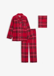 Męska, flanelowa piżama z miękkiej bawełny z woreczkiem prezentowym. Czerwone piżamy bonprix, m, bez wzorów, z bawełny, bez ramiączek. Za 139.99 zł.