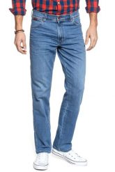 WRANGLER SPODNIE MĘSKIE TEXAS BLAZING BLUE W121Q472X 112126181. Niebieskie spodnie materiałowe Wrangler, na co dzień, l, bez wzorów, z bawełny, klasyczne. Za 219.99 zł.