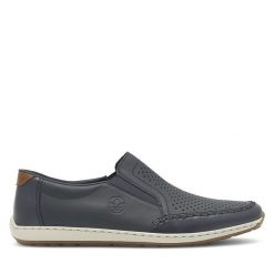 Półbuty Rieker. Niebieskie eleganckie półbuty Rieker, bez wzorów, bez obcasa, bez zapięcia. Za 339.99 zł.