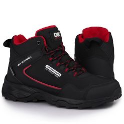 Buty męskie ocieplane wysokie sportowe DK SAURON. Czarne buty turystyczne DK, na zimę, bez wzorów, bez zapięcia, trekkingowe. W wyprzedaży za 169.00 zł.