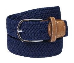 Granatowy Elastyczny Męski Pasek do Spodni, Pleciony, Casual -ALTIES- Parciany, Jednokolorowy. Niebieskie paski Alties, bez wzorów, z elastanu, casualowe. Za 59.00 zł.