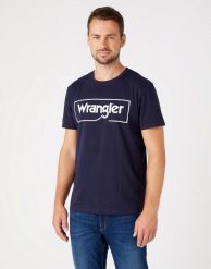 WRANGLER FRAME LOGO TEE MĘSKI T-SHIRT KOSZULKA NAVY W7H3D3114 112146325. Niebieskie t-shirty Wrangler, m, bez wzorów, bez kołnierzyka, bez ramiączek. Za 69.99 zł.