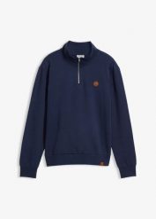 Bluza z krótkim zamkiem, z czystej bawełny organicznej. Niebieskie bluzy bez kaptura bonprix, m, bez wzorów, z bawełny, bez kaptura. Za 104.99 zł.
