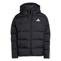 Kurtka z kapturem adidas Essentials 3-Stripes. Czarne kurtki Adidas, m, bez wzorów, z poliamidu, z kapturem. Za 486.99 zł.