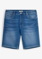 Bermudy jeansowe z dzianiny dresowej, z elastyczną wstawką w talii, regular fit. Niebieskie jeansy bonprix, m. Za 127.99 zł.