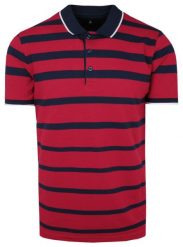 Koszulka POLO, Granatowo-Czerwona w Paski Casualowa, Krótki Rękaw, T-shirt -BARTEX. Czerwone bluzki z długim rękawem Bartex, l, bez wzorów, z bawełny, bez kołnierzyka, bez ramiączek. Za 159.00 zł.