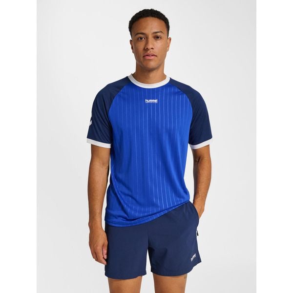 Koszulka Hummel Pulse Stripe. Niebieskie t-shirty sportowe Hummel, bez wzorów, bez ramiączek, do piłki nożnej. Za 214.50 zł.
