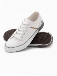 Klasyczne męskie trampki z nitami - białe V3 OM-FOTL-0147 - 43. Białe trampki Ombre Clothing, m, bez wzorów, bez zapięcia. W wyprzedaży za 69.99 zł.