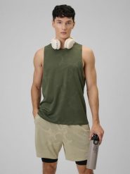 4F Koszulka treningowa regular szybkoschnąca męska - khaki M. Brązowe t-shirty 4F, l, bez wzorów, z materiału, bez kołnierzyka, bez ramiączek. Za 99.99 zł.