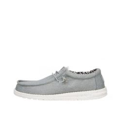 HeyDude Męskie Mokasyny Wally Stretch Canvas. Szare mokasyny Hey dude, bez wzorów, z materiału, bez obcasa, bez zapięcia. Za 259.00 zł.