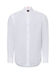 BOSS Orange koszula lniana - Race Mężczyźni Regular Fit len biały, L. Białe koszule BOSS Orange, l, bez wzorów, ze lnu, bez kołnierzyka, bez ramiączek. Za 379.95 zł.