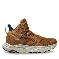 Trekkingi Hoka. Brązowe botki sznurowane HOKA, bez wzorów, z gore-texu, bez obcasa, bez zapięcia. Za 569.99 zł.
