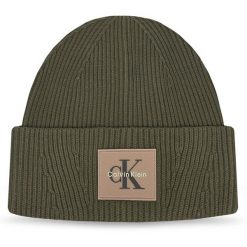 Czapka Calvin Klein. Brązowe czapki zimowe CALVIN KLEIN, bez wzorów. Za 169.99 zł.