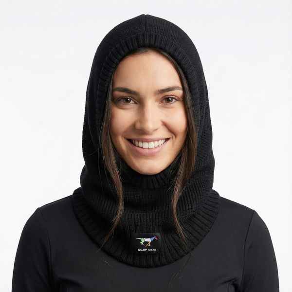 Balaclava Komin jeździecki GALOP WEAR 100% wełna merino. Czarne szaliki GALOP WEAR, bez wzorów, z materiału. Za 299.00 zł.