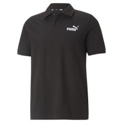 Męska koszulka polo z piki Essentials PUMA Black. Czarne koszulki polo Puma, m, bez wzorów, prążkowane, bez kołnierzyka, bez ramiączek. Za 124.85 zł.