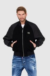 DOLCE & GABBANA czarna męska kurtka Wool and nylon bomber, Rozmiar 52. Czarne kurtki Dolce and Gabbana, m, bez wzorów, z nylonu, bez kaptura. W wyprzedaży za 4,999.99 zł.
