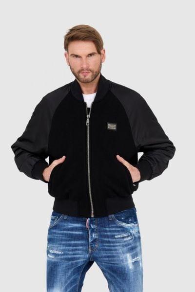 DOLCE & GABBANA czarna męska kurtka Wool and nylon bomber, Rozmiar 54. Czarne kurtki Dolce and Gabbana, m, bez wzorów, z nylonu, bez kaptura. W wyprzedaży za 4,999.99 zł.