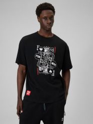 4F T-shirt loose z nadrukiem męski - czarny XL. Czarne t-shirty 4F, m, bez wzorów, z bawełny, bez kołnierzyka, bez ramiączek. Za 79.99 zł.