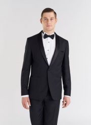 PAKO LORENTE – Czarna marynarka smokingowa. Czarne garnitury Pako Lorente, na ślub cywilny, bez wzorów. Za 1,999.99 zł.