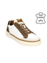 Bullboxer Skórzane sneakersy w kolorze biało-jasnobrązowym rozmiar: 42. Białe buty sportowe casual Bullboxer, bez wzorów, bez zapięcia. Za 281.10 zł.