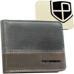 Szary portfel męski Peterson PTN EH-02Z. Szare portfele Peterson, bez wzorów, ze skóry ekologicznej. Za 69.99 zł.