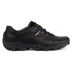 Olivier Skórzane buty trekkingowe męskie 214GT czarne. Czarne trekkingi bez wzorów, ze skóry, bez zapięcia. Za 319.69 zł.