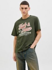 Jack & Jones Koszulka "Jjelogo" w kolorze khaki rozmiar: S. Brązowe bezrękawniki Jack & Jones, s, bez wzorów, z bawełny, bez kołnierzyka, bez ramiączek. Za 43.99 zł.