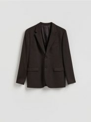 Marynarka slim fit z wełną - brązowy. Brązowe garnitury Reserved, l, bez wzorów, z tkaniny. Za 499.99 zł.