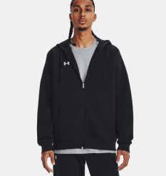 Under Armour UA RIVAL FLEECE FZ HOODIE Bluza męska. Czarne bluzy z kapturem Under Armour, m, bez wzorów, z bawełny, z kapturem. W wyprzedaży za 132.99 zł.