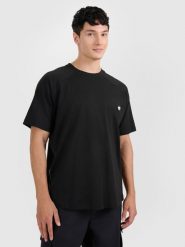 4F T-shirt oversize gładki męski - czarny L. Czarne t-shirty 4F, l, bez wzorów, z bawełny, bez kołnierzyka, bez ramiączek. W wyprzedaży za 59.99 zł.