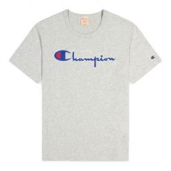 Koszulka sportowa męska Champion Reverse Weave Script Logo. Szare t-shirty sportowe Champion, bez wzorów, bez ramiączek. Za 345.00 zł.
