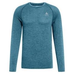 Koszulka z długim rękawem do biegania męska Odlo ESSENTIAL SEAMLESS. Niebieskie bluzki z długim rękawem ODLO, m, bez wzorów, z poliesteru, bez kołnierzyka, bez ramiączek. W wyprzedaży za 213.00 zł.