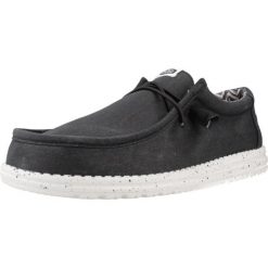HeyDude Męskie Mokasyny Wally Stretch Canvas. Czarne mokasyny Hey dude, bez wzorów, z materiału, bez obcasa, bez zapięcia. Za 239.60 zł.