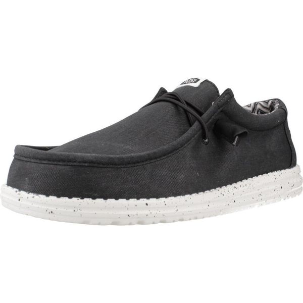 HeyDude Męskie Mokasyny Wally Stretch Canvas. Czarne mokasyny Hey dude, bez wzorów, z materiału, bez obcasa, bez zapięcia. Za 259.00 zł.